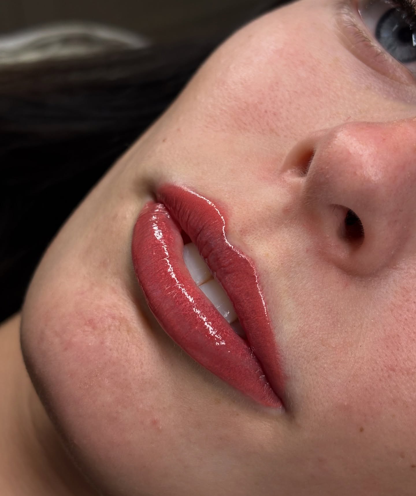 Lip blush tattoo close-up result